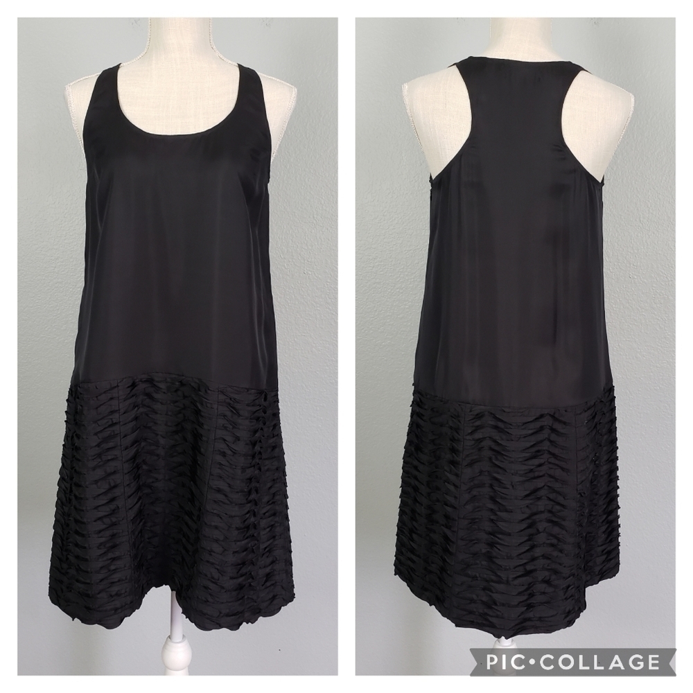 CLUB MONACO 100% Silk Racerback Pleated Shift Dress Sz 4 Black Formal Cocktail